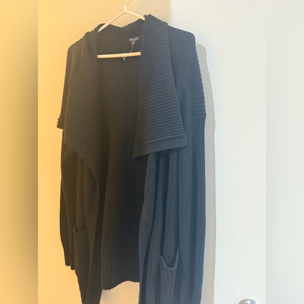 Black knit oversized open cardigan